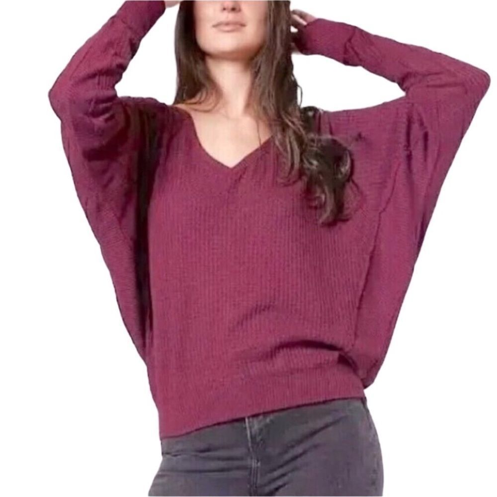 Free People Santa Clara Thermal Knit Top oversized V Neck Dolman Women’s Sz XS
